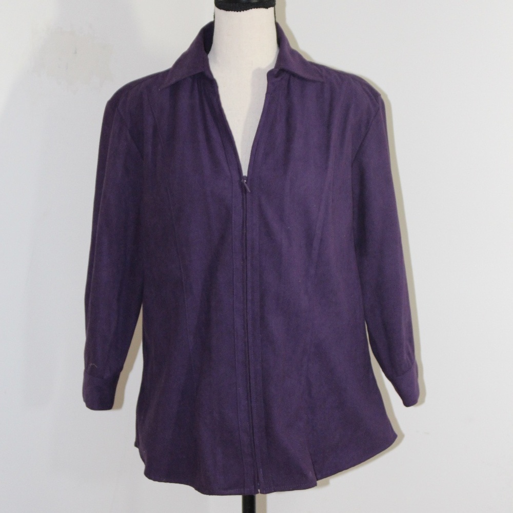 Coldwater Creek , Plum Purple zip up jacket or shirt with 3/4 sleeves